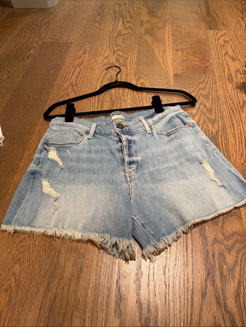 Frayed Light Blue Denim Jean Shorts - Womens